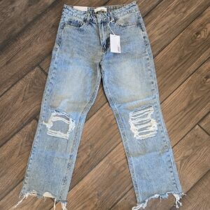 VERVET BY FLYING MONKEY Ripped Light Blue Straight Leg Jeans